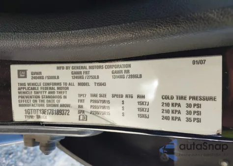 2007 GMC Canyon Sle2 z USA, uszkodzony, nr VIN 1GTDT13E178189372